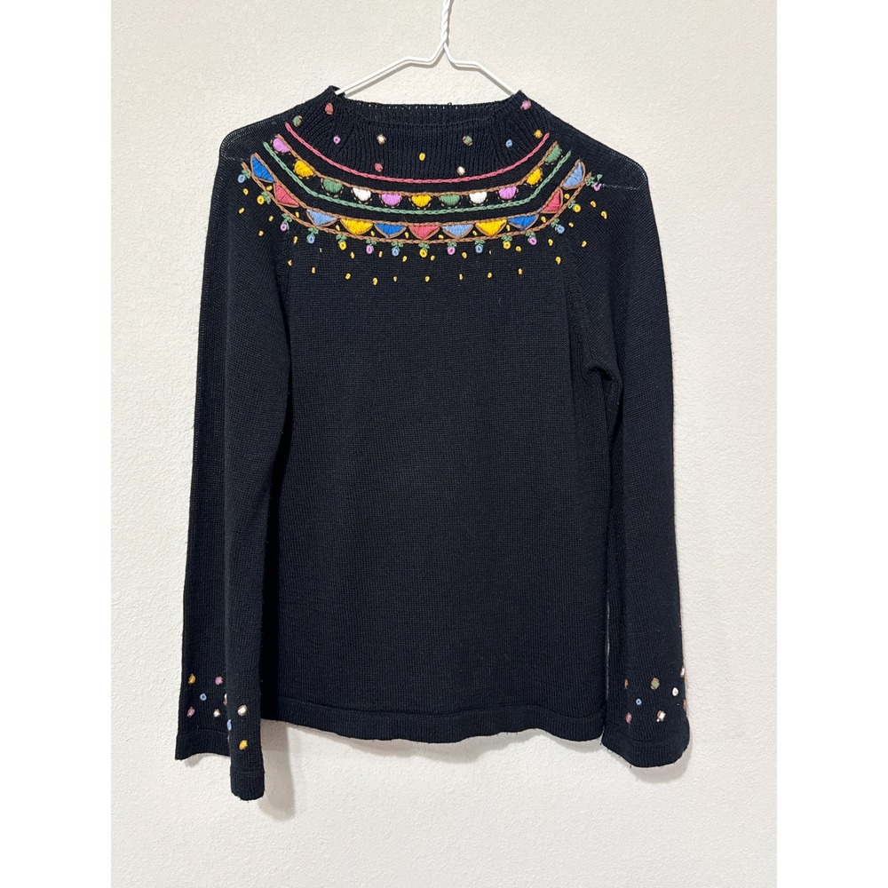 VTG Tami Women's Black Embroidered Yoke Sweater Size‎ Large Cottagecore